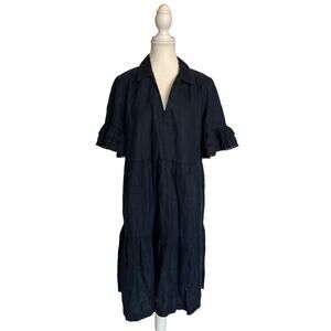 Chico's | Classic Navy Ruffle Sleeve Linen Sundress w/Pockets | 6